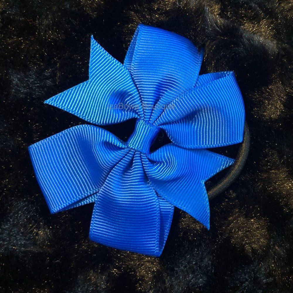 SET of Royal Blue 3" Pinwheel Bow Ponytail   PO4083    HAND CRAFTED Boutique